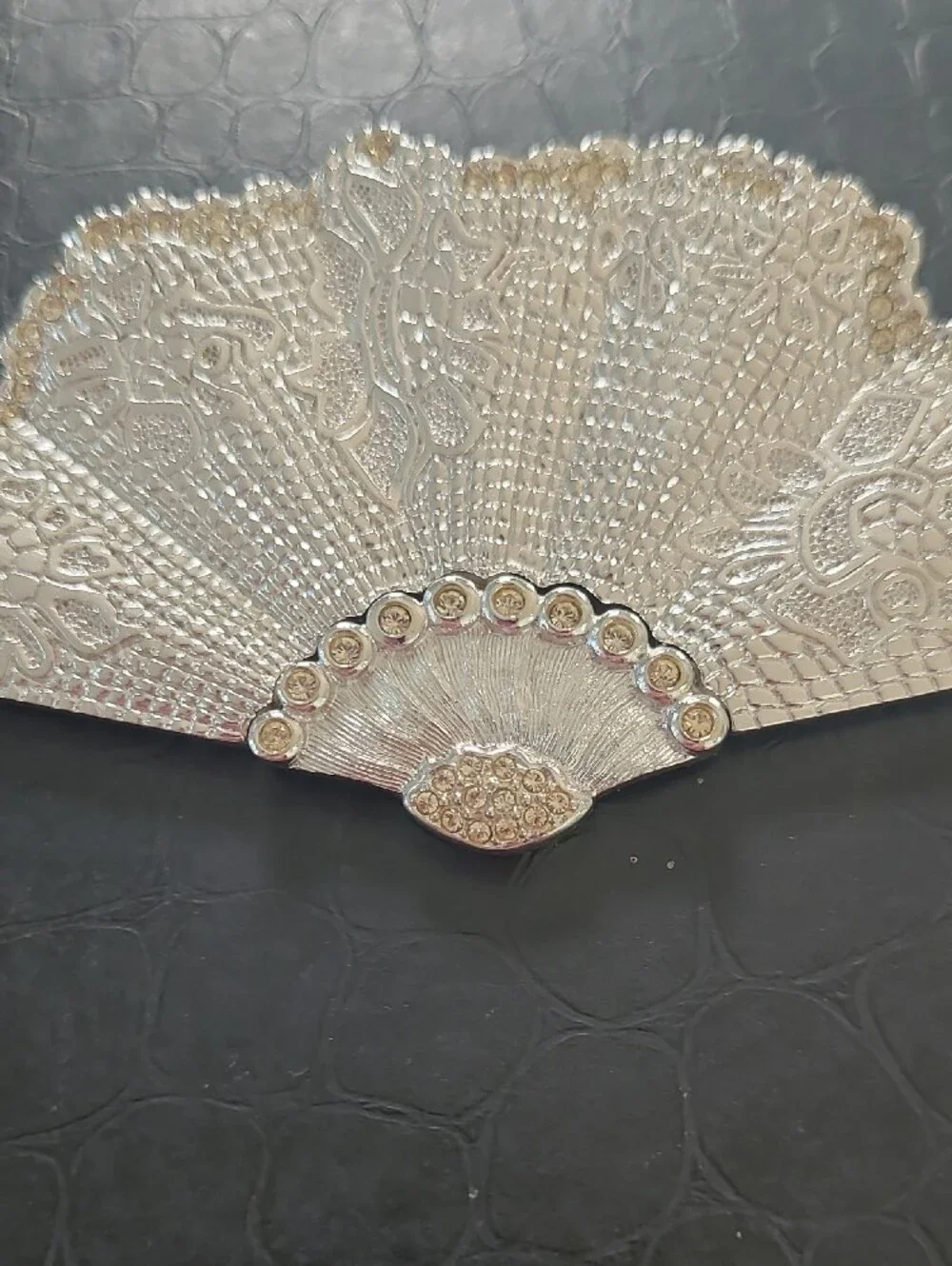Dior Gold Filigree Fan Brooch with Clear Crystals